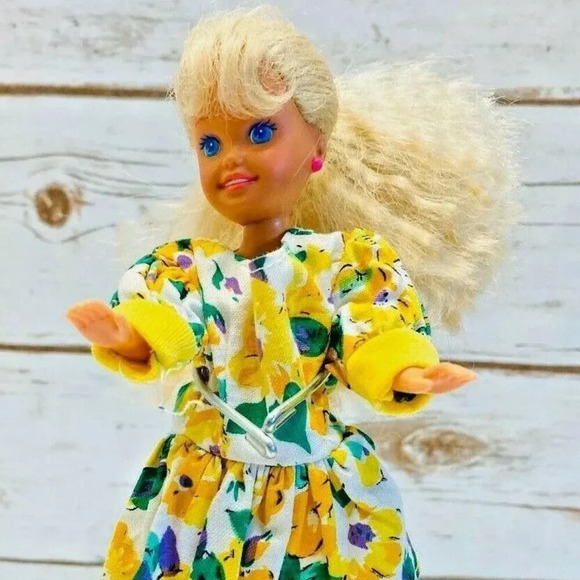 Mattel Other - MATTEL BARBIE Stacie Doll Blond Hair Blue Eyes Yellow Dress & Pants 8" Tall Used